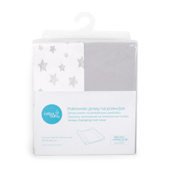 CEBA Poťah na prebaľovaciu podložku 50 x 70-80 Light Grey + Grey Stars 2ks