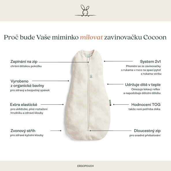 ERGOPOUCH Zavinovačka a pytel na spanie 2v1 Cocoon Melody 2,5tog 6-12m