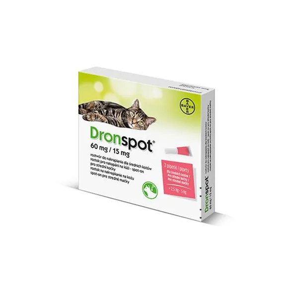 Dronspot 60 mg/15 mg spot on pre stredné mačky 2 x 0,7 ml