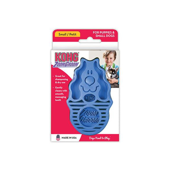 Kong gumový hrebeň pre psy ZoomGroom modrý L - 11,5 × 7 × 2,5 cm