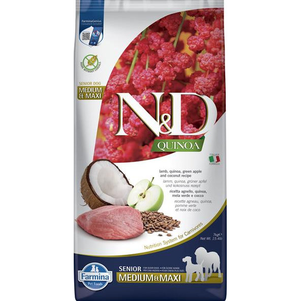 Farmina N&D dog QUINOA (GF) senior med/max lamb, green apple and coconut 7 kg