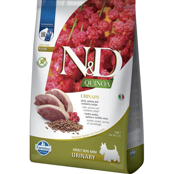 Farmina N&D dog QUINOA (GF) adult mini urinary , duck & cranberry granule pre psy 5 kg