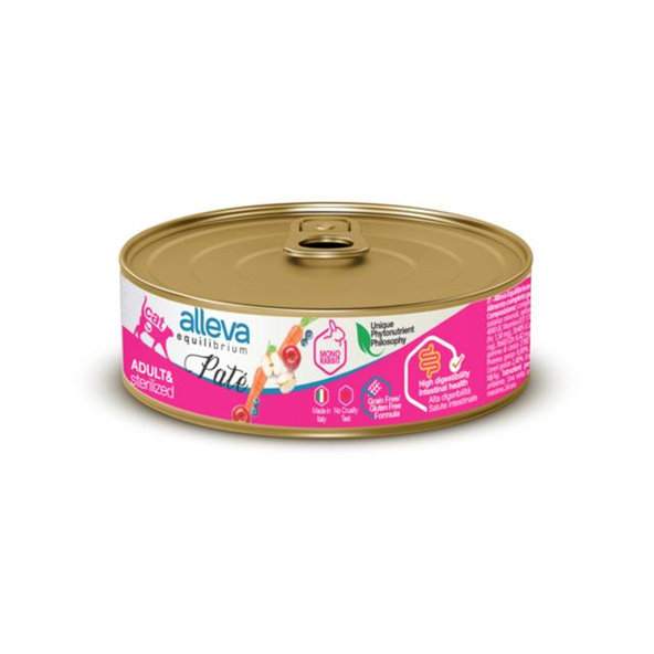 Alleva EQUILIBRIUM cat wet pate Sterilized rabbit konzerva pre mačky králik 85 g