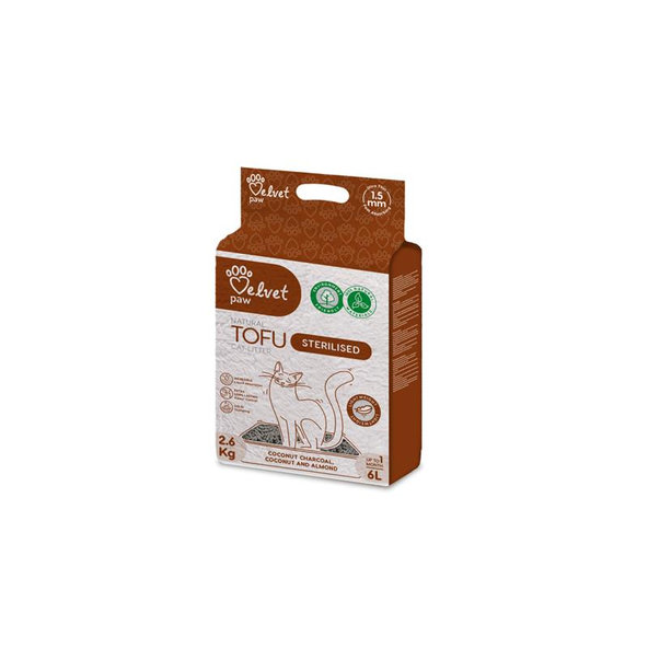 Velvet Paw Tofu s kokosovým uhlím, kokosovou a mandľovou esenciou, podstielka pre sterilizované mačky 6 L