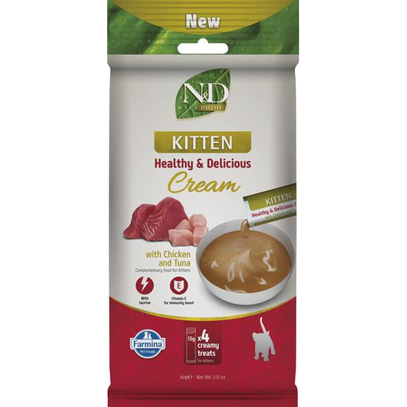 Farmina Creamy N&D Prime Cat with Chicken & Tuna Kitten maškrta pre mačiatka 60 g