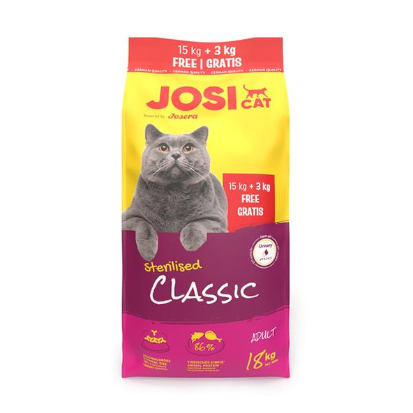 JosiCat Cat Sterilised Classic granule pre sterilizované mačky 15 kg + 3 kg