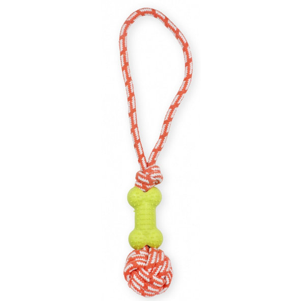 Pet Nova TPR ROPEDUMBBELL YELLOW hračka pre psy kosť na lane žltá 40cm