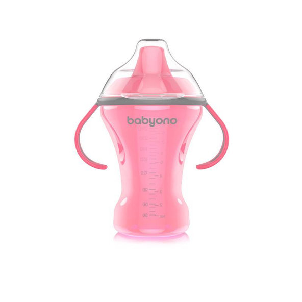 BABYONO Hrnček netečúci s tvrdým náustkom Natural Nursing 260 ml - ružová