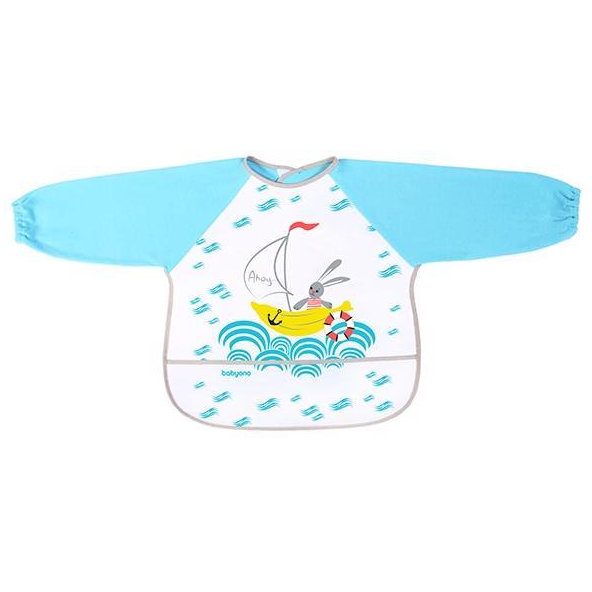 BABYONO Podbradník s dlhým rukávom 35 x 40 cm, 24 m+- modrá