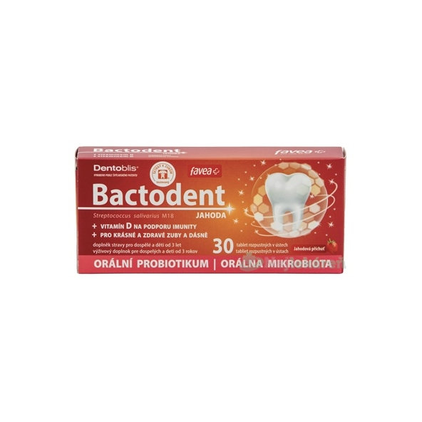 favea Bactodent s vitamínom D jahodová príchuť 30 žuvacích tabliet