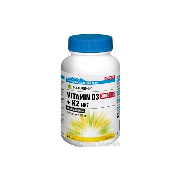 NatureVIA Vitamín D3 3000 IU a K2 MK7 60 kapsúl