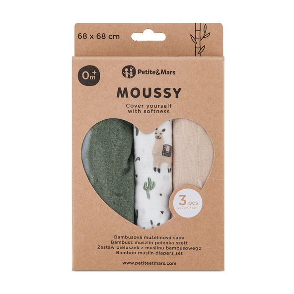PETITE & MARS Sada plienok Moussy Llama Vibes 68 x 68 cm 3 ks