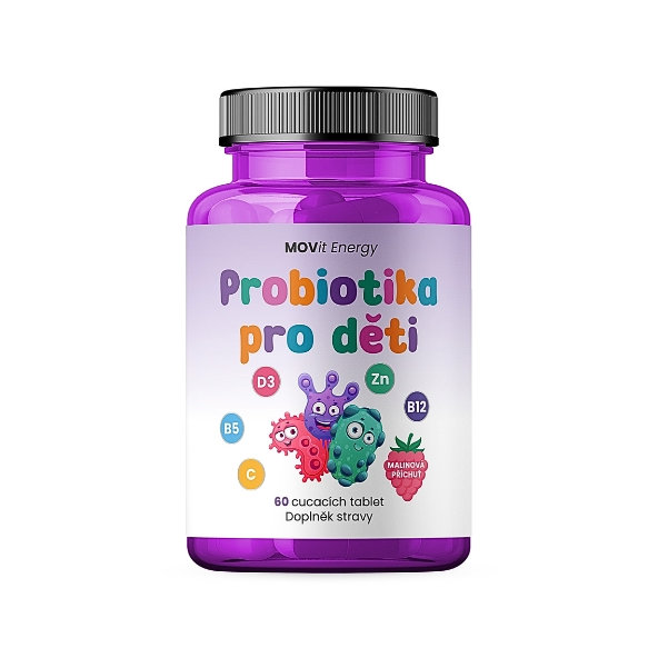 MOVit Energy Probiotiká pre deti s vitamínmi 60 cmúľacích tabletiek