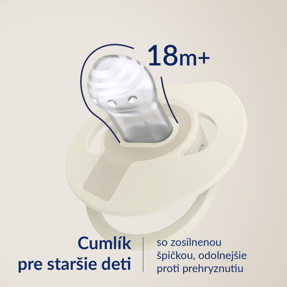 Lovi Prime silikónový dynamický svetielkujúci cumlík 6-18m Ivory/Blush 2 ks