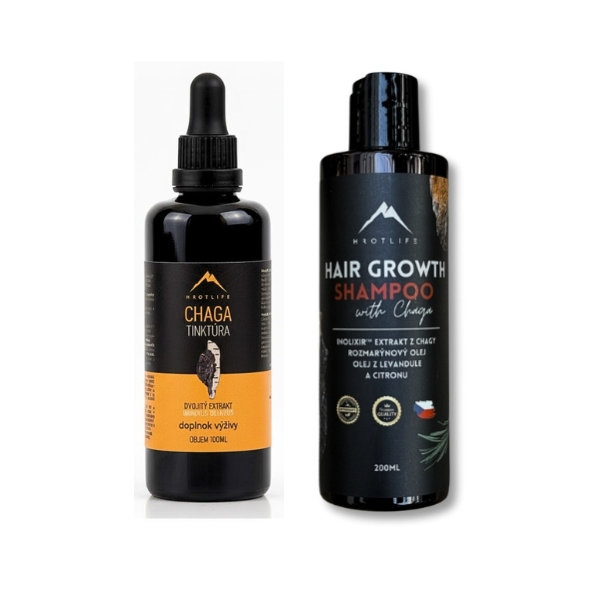 Hrotlife Rast vlasov Chaga tinktúra 100 ml a Šampón s výťažkom z chagy 200 ml