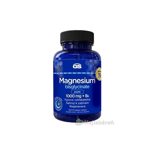 GS Magnesium bisglycinát pure 1000 mg + B6 Darček 100 + 10 tabliet