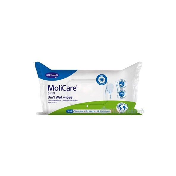 MoliCare SKIN Wet wipes 3v1 vlhčené obrúsky s dimetikónom 30 ks