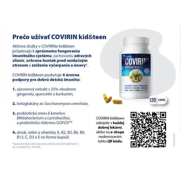 OnePharma COVIRIN kid & teen na podporu imunity detí pri COVID19, 120cps