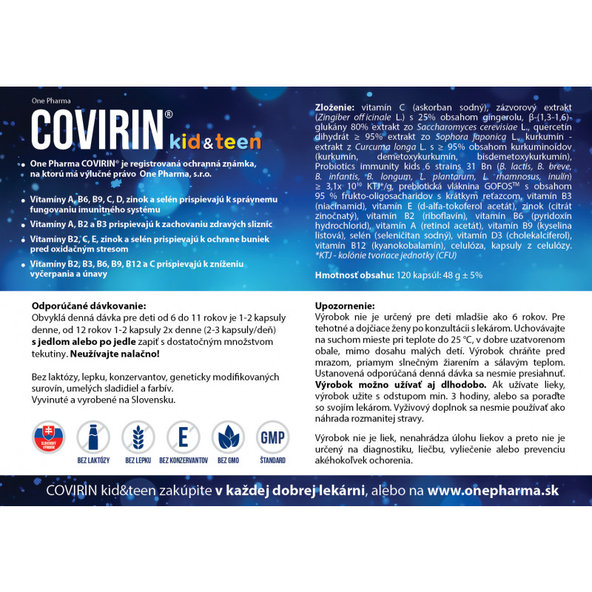 OnePharma COVIRIN kid & teen na podporu imunity detí pri COVID19, 120cps