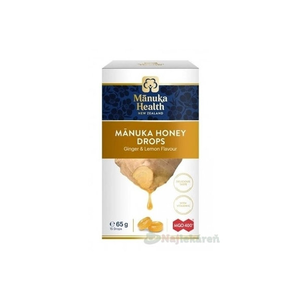 Manuka Health MANUKA HONEY DROPS cmúľacie pastilky zázvor a citrón 15 ks