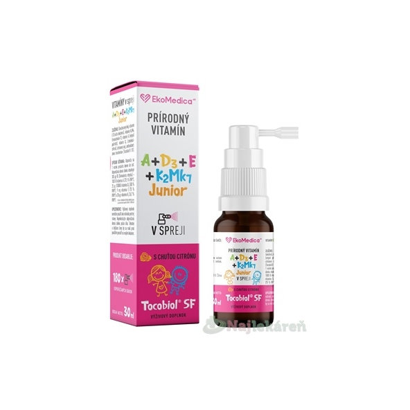 EkoMedica SK Prírodný Vitamín A, E, D3, K2Mk7 Junior sprej citrón 30 ml