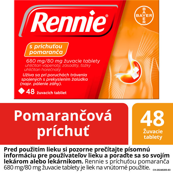 RENNIE pomaranč antacidum proti páleniu záhy 680g/80mg 24tbl
