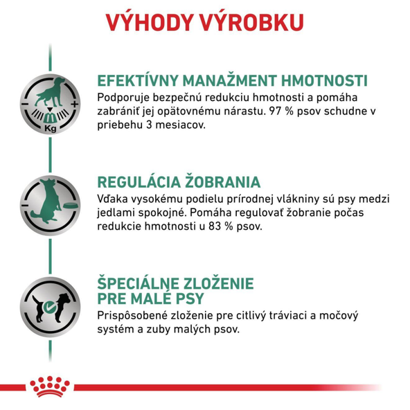 ROYAL CANIN DOG SATIETY WEIGHT MANAGEMENT SMALL DOG ​​granule na zníženie a udržanie optimálnej hmotnosti 1,5 kg