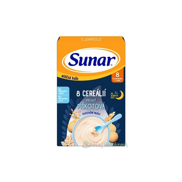 SUNAR mliečna KAŠA 8 CEREÁLIÍ Na dobrú noc piškótová 8m+ 210 g