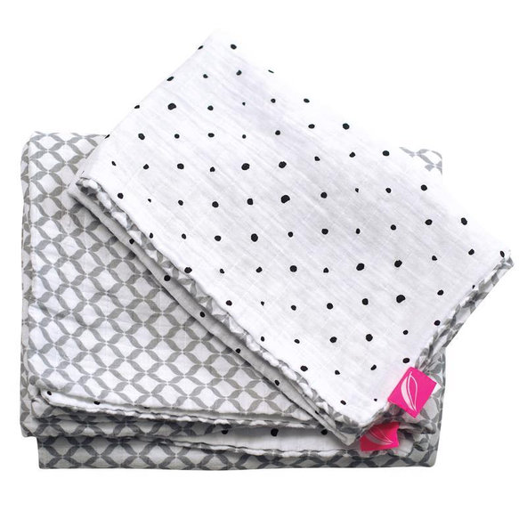 MOTHERHOOD Obliečky bavlnené mušelínové do postieľky Pre-Washed Grey Classics 2-dielne