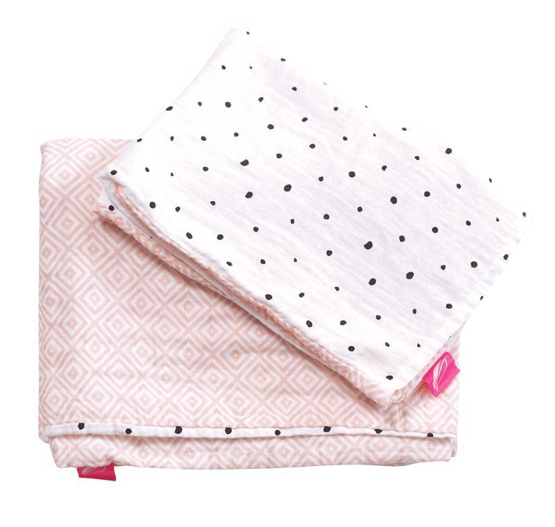 MOTHERHOOD Obliečky bavlnené mušelínové do postieľky Pre-Washed Pink Squares 2-dielne
