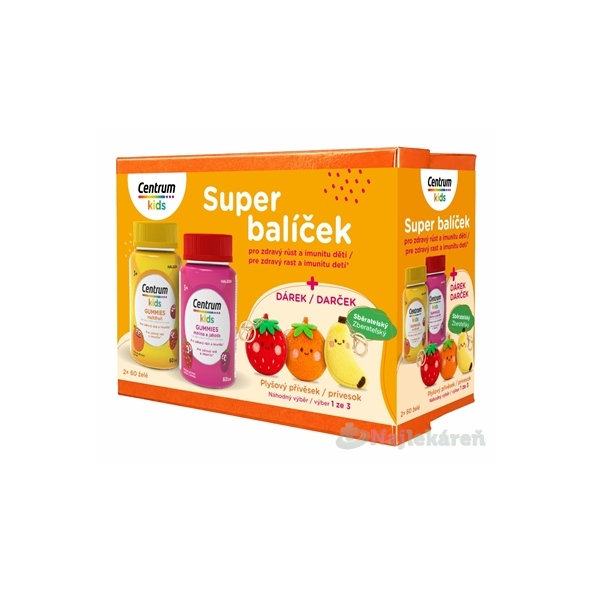 Centrum kids Gummies Multifruit + Malina a jahoda 60 + 60 želé