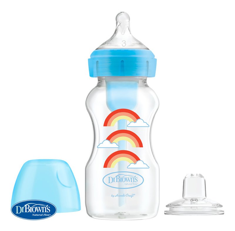 E-shop DR.BROWN'S Fľaša antikolik Options+ široké hrdlo 2v1 s náustkom 270 ml plast modrá