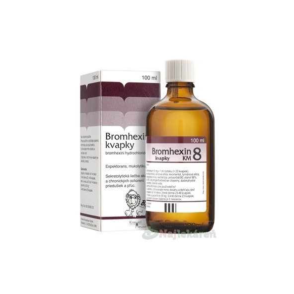 BROMHEXIN 8-KVAPKY KM na ochorenia priedušiek a pľúc 100 ml