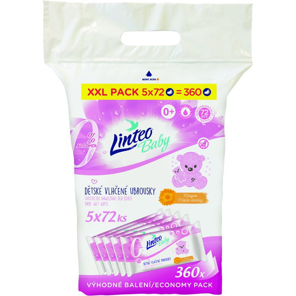 LINTEO BABY Obrúsky vatové s nechtíkom lekárskym XXL Pack 5x72 ks