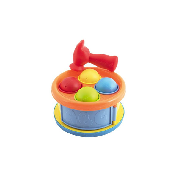 TEDDIES Zatĺkačka / Bubienok 17cm 2v1 s kladivkom s loptičkami 4ks 2 farby 12m +