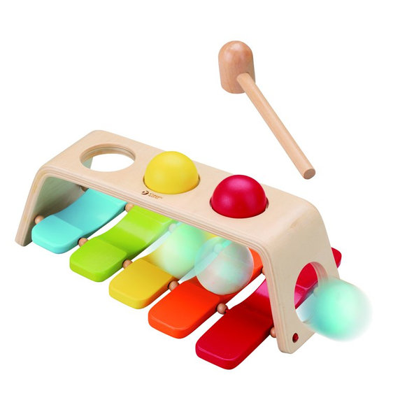 TEDDIES Zatĺkačka / Xylofón 2v1 s kladivkom s guľami 12m +