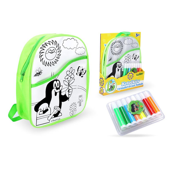 WIKY Batoh Krtko vymaľovávací zelený 30 cm + 8 fixiek