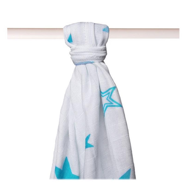 KIKKO Bambusová osuška/plienka Stars 90x100 (1 ks) - turquoise