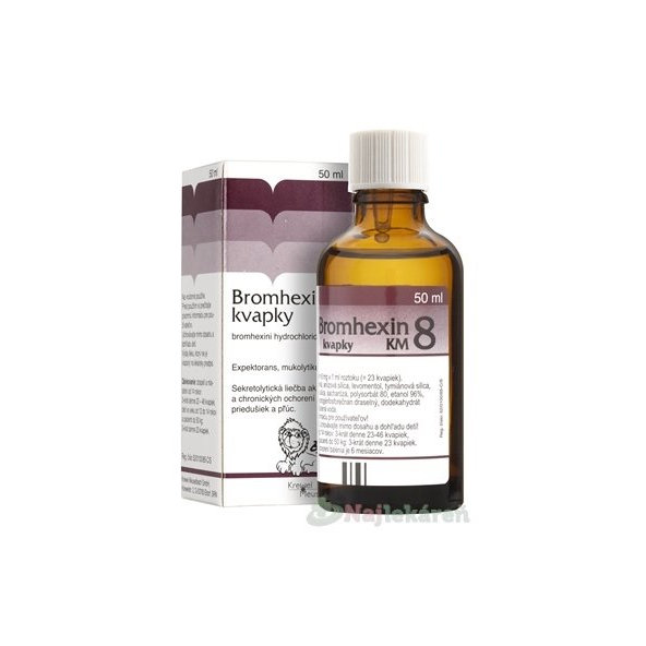 BROMHEXIN 8-KVAPKY KM na ochorenia priedušiek a pľúc 50 ml