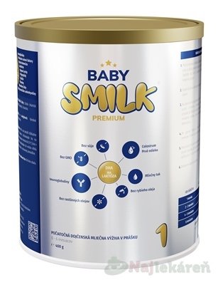 E-shop BABYSMILK PREMIUM 1 s Colostrom (0-6 m), 400g, počiatočná dojčenská mliečna výživa v prášku