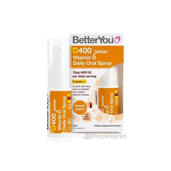 Better You Vitamín D 400 Junior orálny sprej s príchuťou mäty 1x15 ml