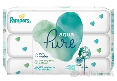 E-shop PAMPERS baby wipes PURE Aqua vlhčené obrúsky náplň 3x48 (144 ks)