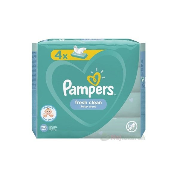 PAMPERS Baby Wipes Fresh Clean vlhčené obrúsky 4x52 ks (208 ks)