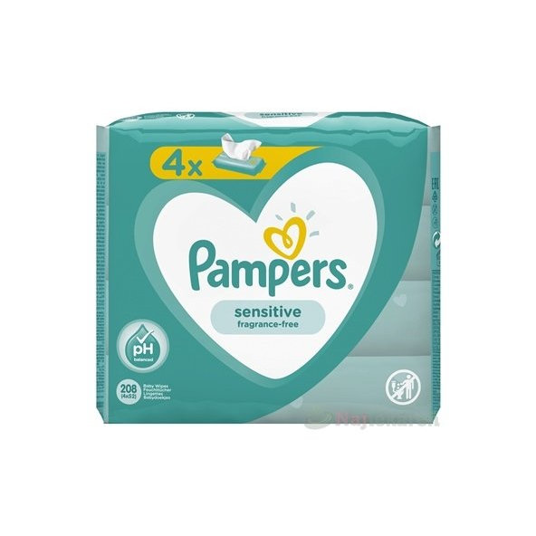 PAMPERS Baby Wipes Sensitive vlhčené obrúsky 4x52 ks (208 ks)