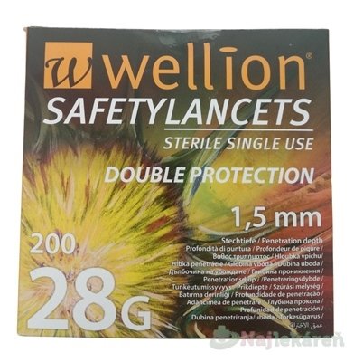 E-shop Wellion SAFETYLANCETS 28G - Lanceta bezpečnostná priemer 1,5 mm, sterilná, jednorazová 1x200 ks