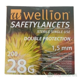 Wellion SAFETYLANCETS 28G - Lanceta bezpečnostná priemer 1,5 mm, sterilná, jednorazová 1x200 ks