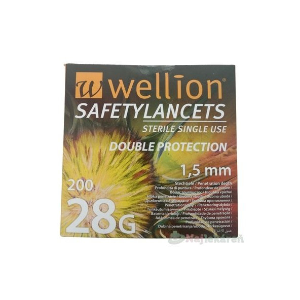 Wellion SAFETYLANCETS 28G - Lanceta bezpečnostná priemer 1,5 mm, sterilná, jednorazová 1x200 ks
