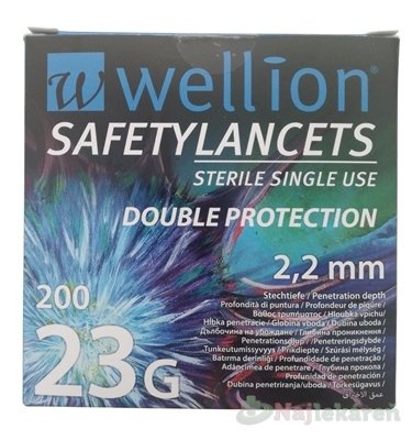 E-shop Wellion SAFETYLANCETS 23G - Lanceta bezpečnostná priemer 2,2 mm, sterilná, jednorazová 1x200 ks