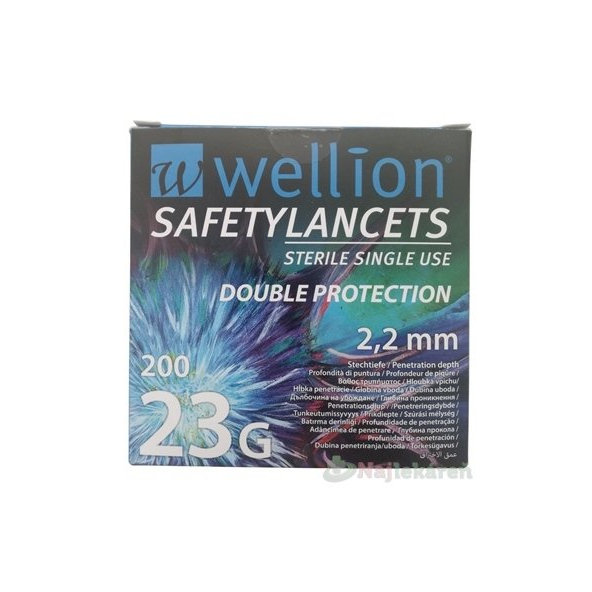 Wellion SAFETYLANCETS 23G - Lanceta bezpečnostná priemer 2,2 mm, sterilná, jednorazová 1x200 ks