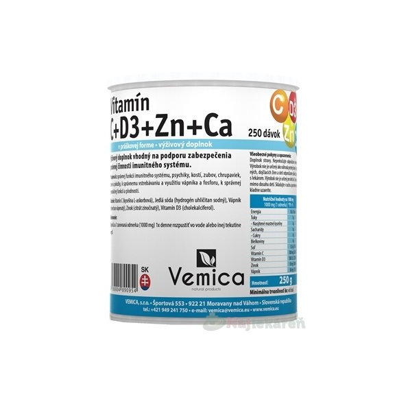 Vemica Vitamín C + D3 + Zn + Ca prášok 1x250 g